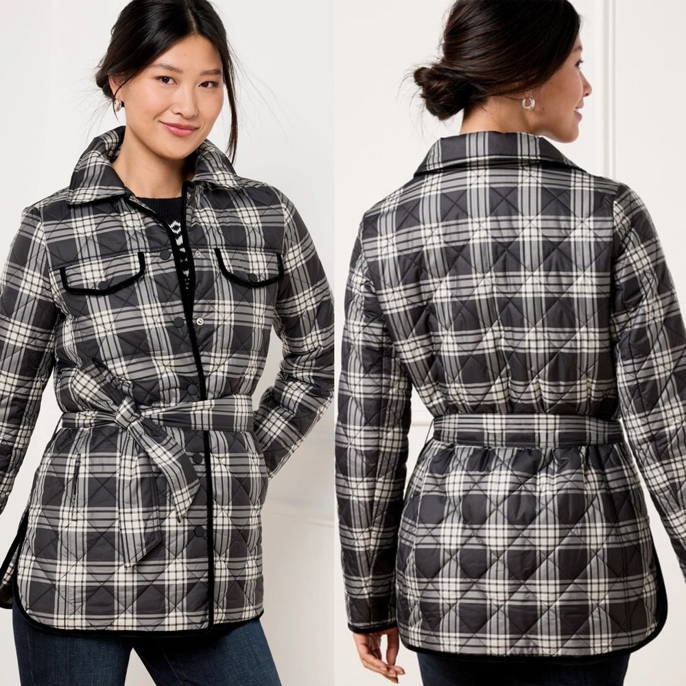 NWT Talbots Tie Waist Quilted Shirt Jacket Traditional Plaid